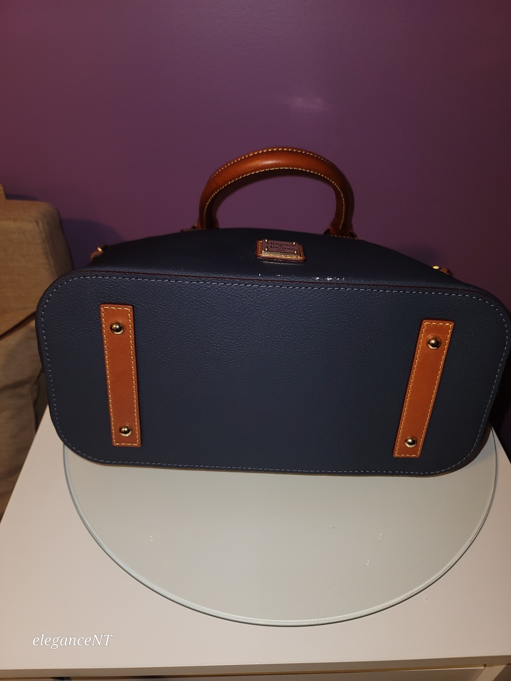 Dooney & Bourke Navy Kirby Domed Satchel Leather with Tan Trim - Picture 11 of 17